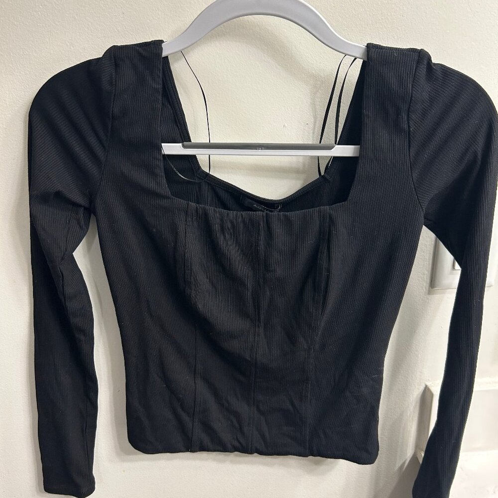 Long Sleeve Black Top - Aqua